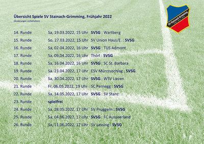 bersicht Spiele SV Stainach_Frühahr 2022
